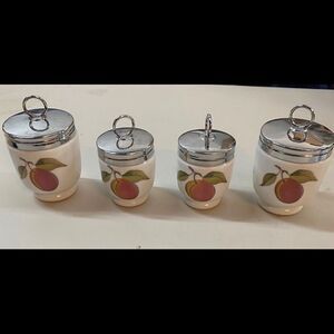 Royal Worcester Vintage Porcelain White Peach & Berries Egg Coddlers Set of 4